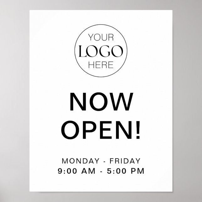 Now Open | Business Opening Times With Logo Poster (Front)