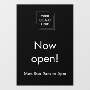 Now Open   Custom Business Hours Logo Window Cling