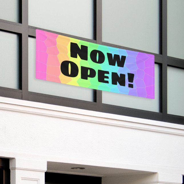 Now Open! Geometric Rainbow Banner (Outside Building)