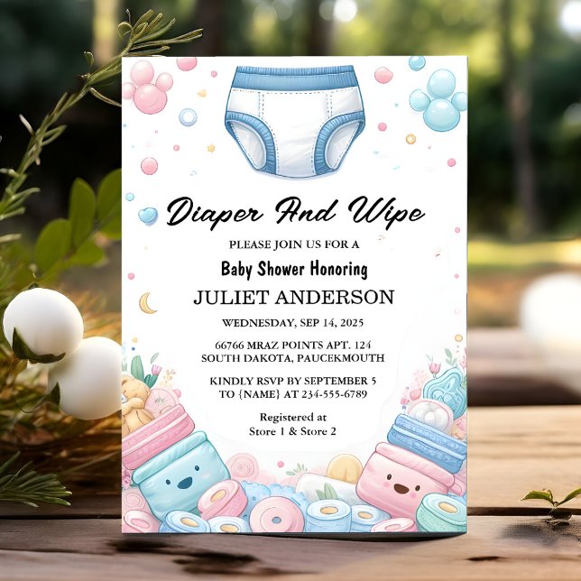 Now Post Dad Pink Blue Diaper And Wipe Baby Shower Invitation (Creator Uploaded)