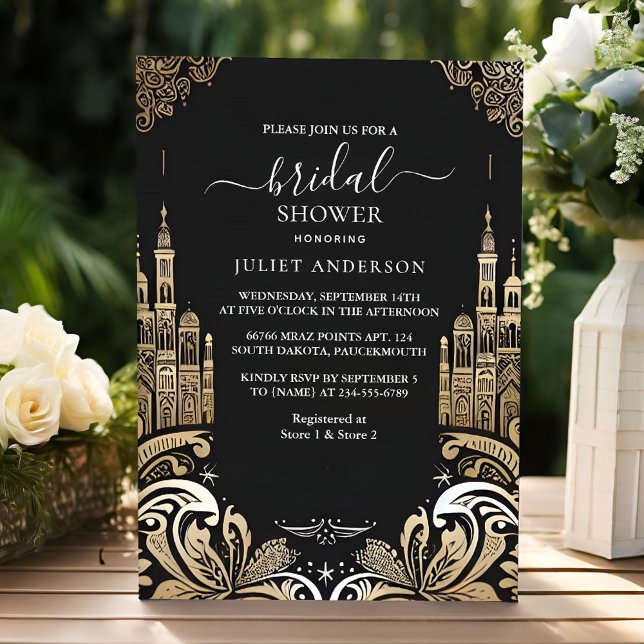 Now Retro Arabic Exotic Bold Damask Bridal Shower Invitation (Creator Uploaded)