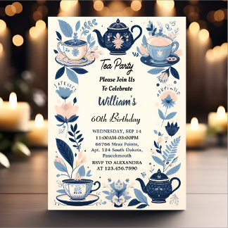 Now Royal Chic Adult Fairy Tea Party 60th Birthday Invitation