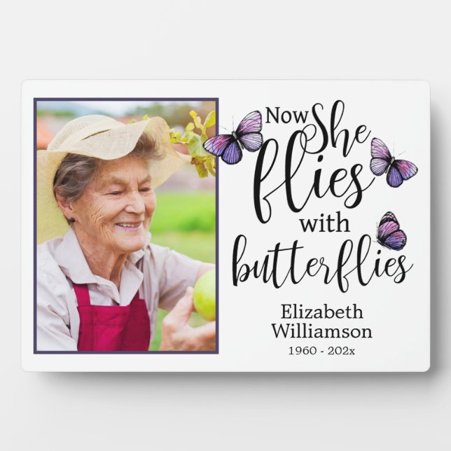 Now She Flies With Butterflies Memorial Photo Plaque (Front)