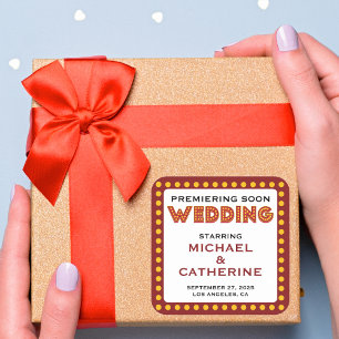 Now Showing Movie Marquee Sign Save The Date Square Sticker