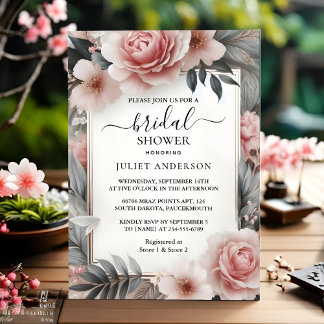 Now Silk Pink Boho Peony Dusty Rose Bridal Shower Invitation