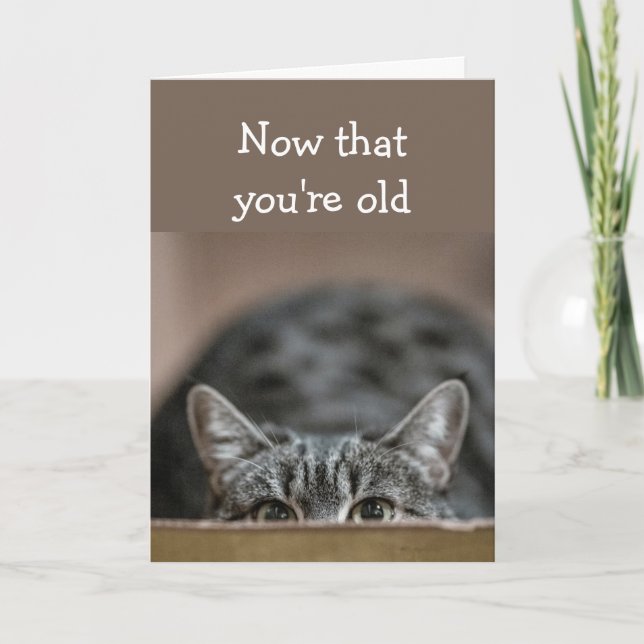 Now that You're Old Birthdays Sneak up Cat Pounce Card (Front)
