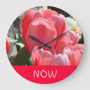 NOW wall clock Pink Tulip Flowers Personalised