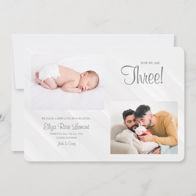 Now We Are Three Photo Birth Announcement (Front)