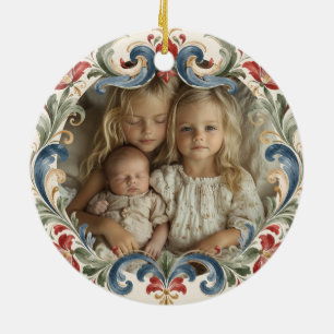 Nowegian Christmas Rosemaling Photo  Ceramic Tree Decoration