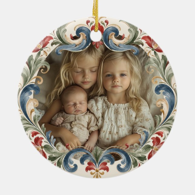 Nowegian Christmas Rosemaling Photo  Ceramic Tree Decoration (Back)