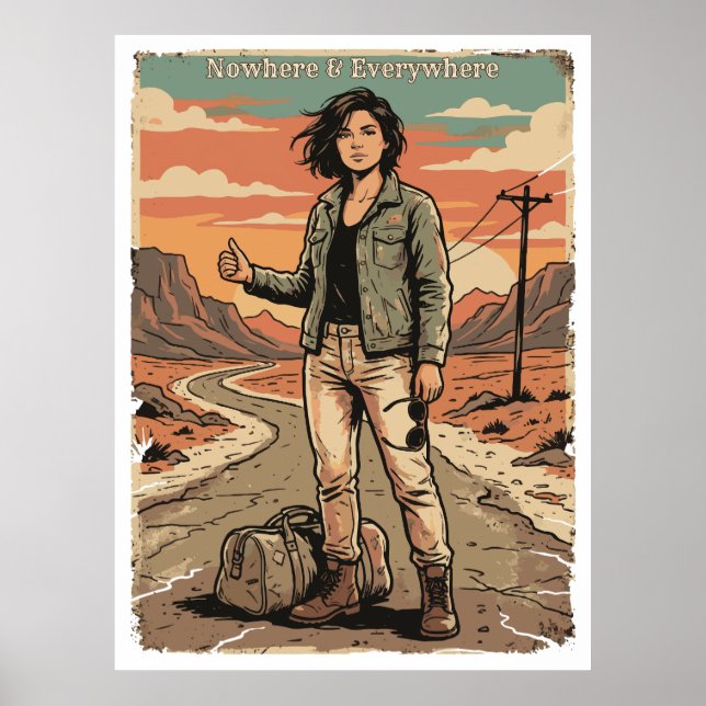 Nowhere & Everywhere Vintage Travel Poster Aesthet (Front)