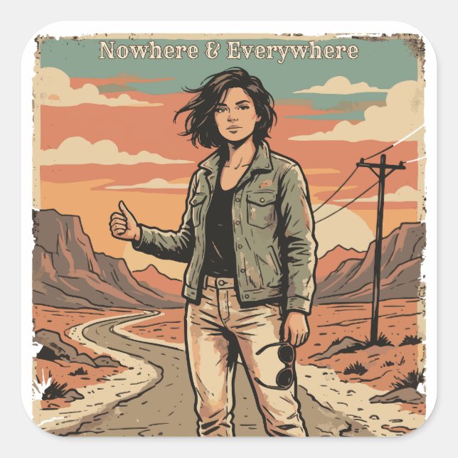 Nowhere & Everywhere Vintage Travel Poster Aesthet Square Sticker (Front)
