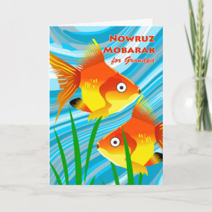 Nowruz Mobarak, Persian New Year for Grandpa, Fish Holiday Card