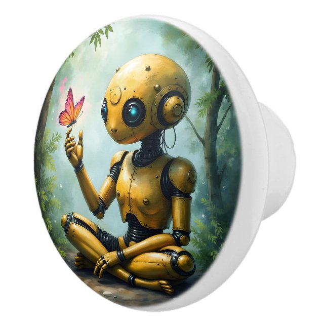 Nox Finds Wonder,A Curious Robot's First Butterfly Ceramic Knob (Right)