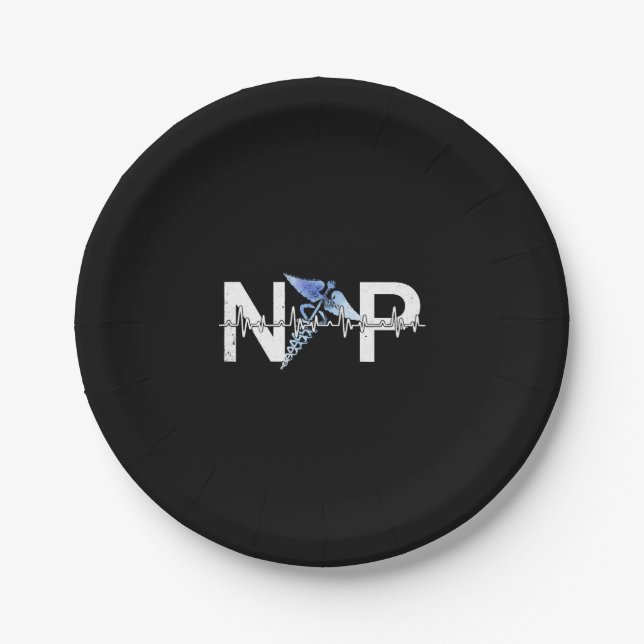 Np Heartbeat Nurse Practitioner Certified Nursing Paper Plate (Front)