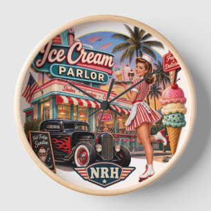 NRH Ice Cream Parlour Vintage 1950s Americana Wall Clock