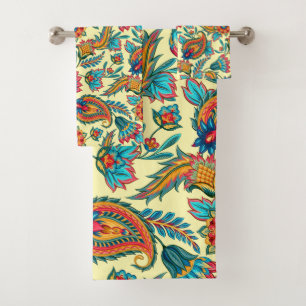 ntage paisley on yellow background bath towel set