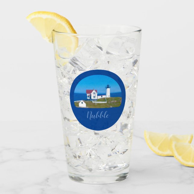 Nubble Light Blue Horizon Maine Lighthouse Glass (Front Ice)