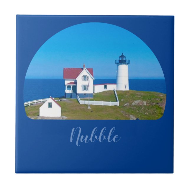 Nubble Light Blue Horizon Maine Lighthouse Tile (Front)