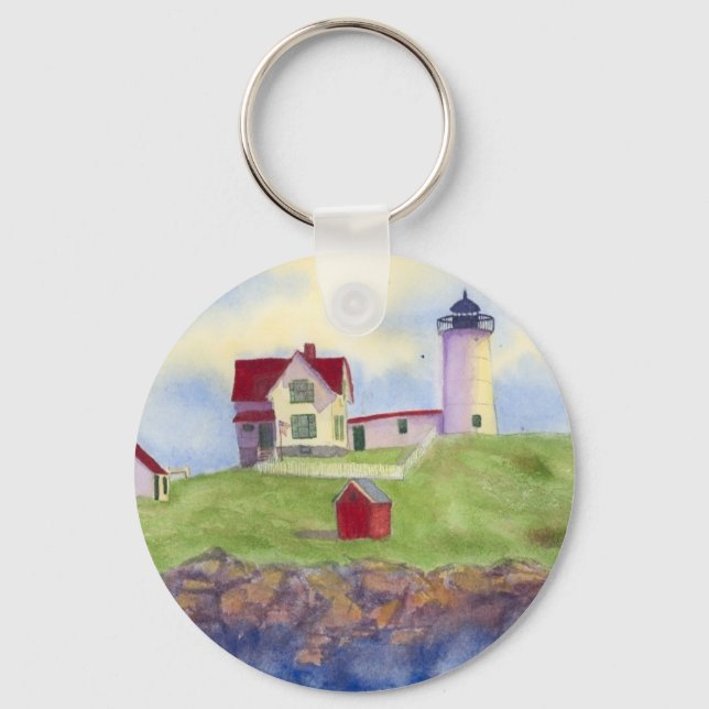 Nubble Light House York Maine Button Keychain (Front)