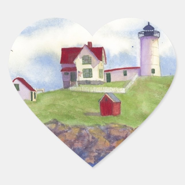 Nubble Light House York Maine Heart Sticker (Front)