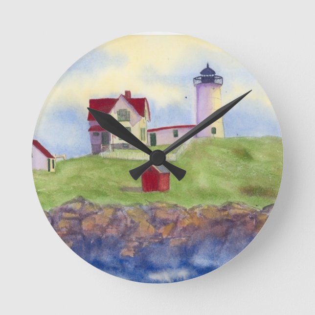 Nubble Light House York Maine Round Clock (Front)
