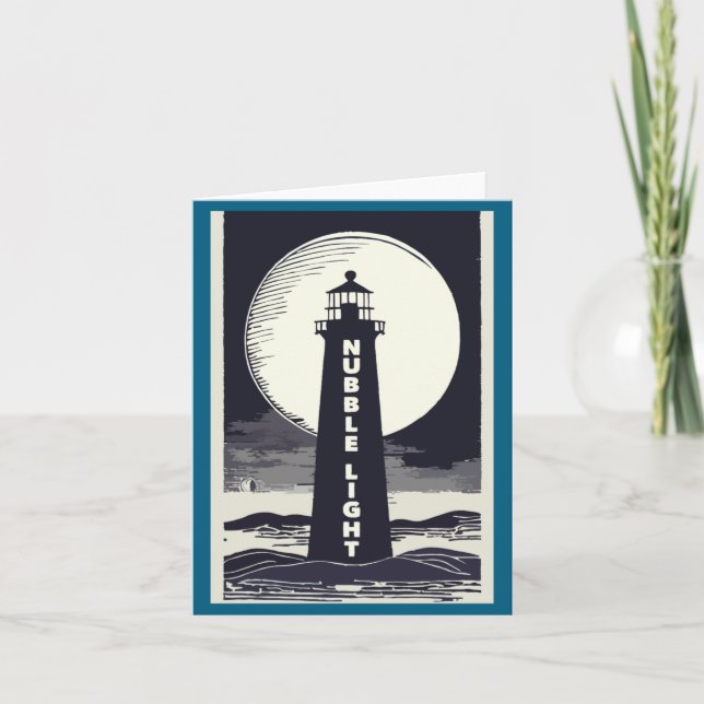 Nubble Light Maine Lighthouse Moon  Card (Front)