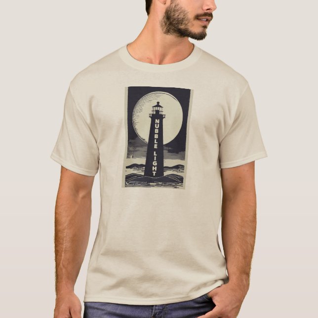 Nubble Light Maine Lighthouse Moon T-Shirt (Front)