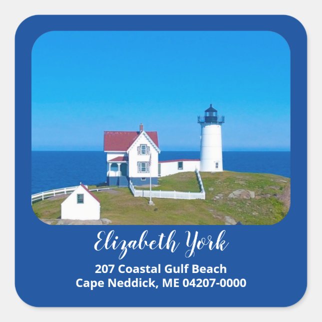 Nubble Light Navy Maine Lighthouse Return Address Square Sticker (Front)
