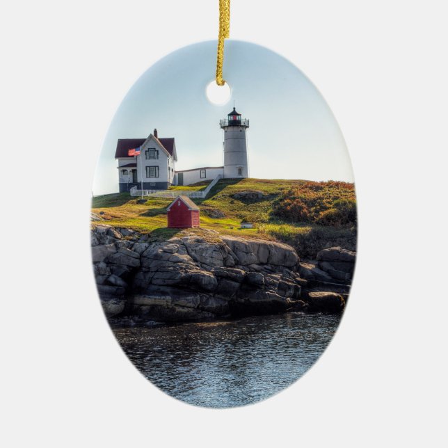 Nubble Lighthouse Ceramic Tree Decoration (Front)