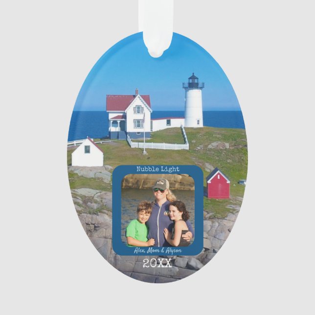 Nubble Lighthouse Family Photo Christmas Ornament (Front)