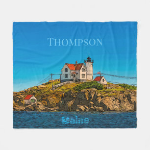 Nubble Lighthouse Maine Nautical Personalized Fleece Blanket