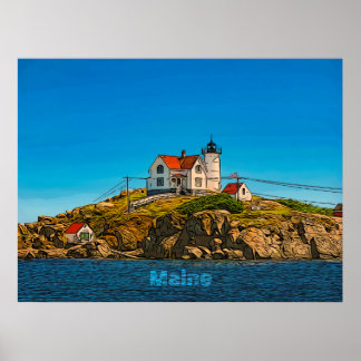 Nubble Lighthouse Maine Nautical Poster