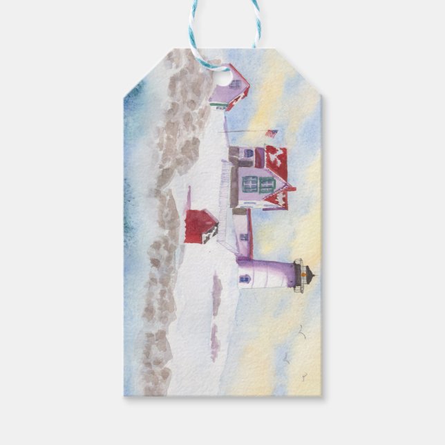 Nubble  Lighthouse Winter Gift Tag (Front)
