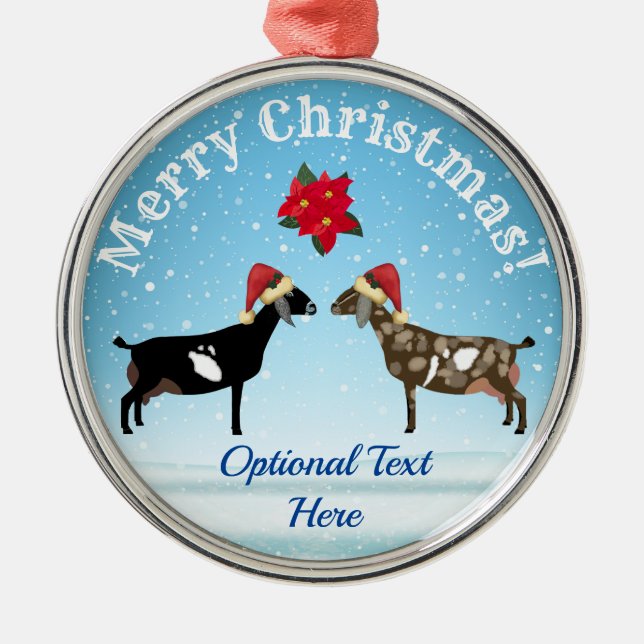 Nubian Dairy Goat Christmas in the snow Metal Tree Decoration (Front)