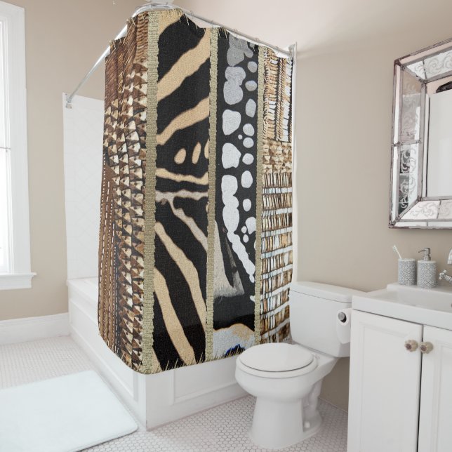 Nubian Majesty • Afrocentric Geometric Shower Curtain (In Situ)