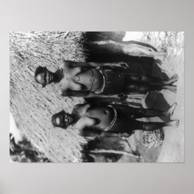 Nubian Women Standing in front of Hut Photograph Poster (Front)