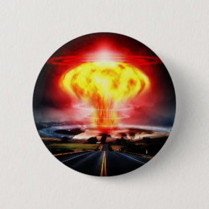 Nuclear explosion mushroom cloud illustration 6 cm round badge