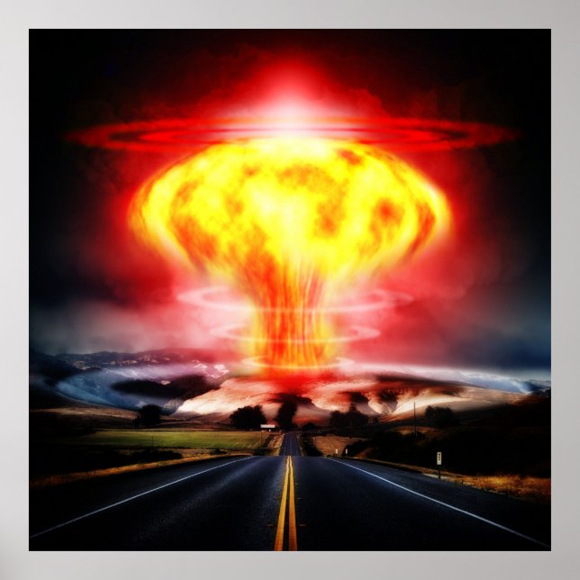 Nuclear explosion mushroom cloud illustration poster (Front)