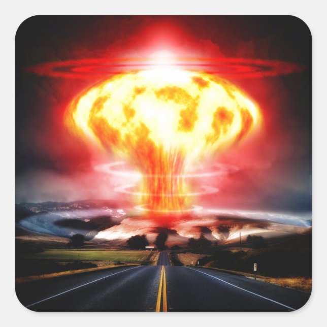 Nuclear explosion mushroom cloud illustration square sticker (Front)
