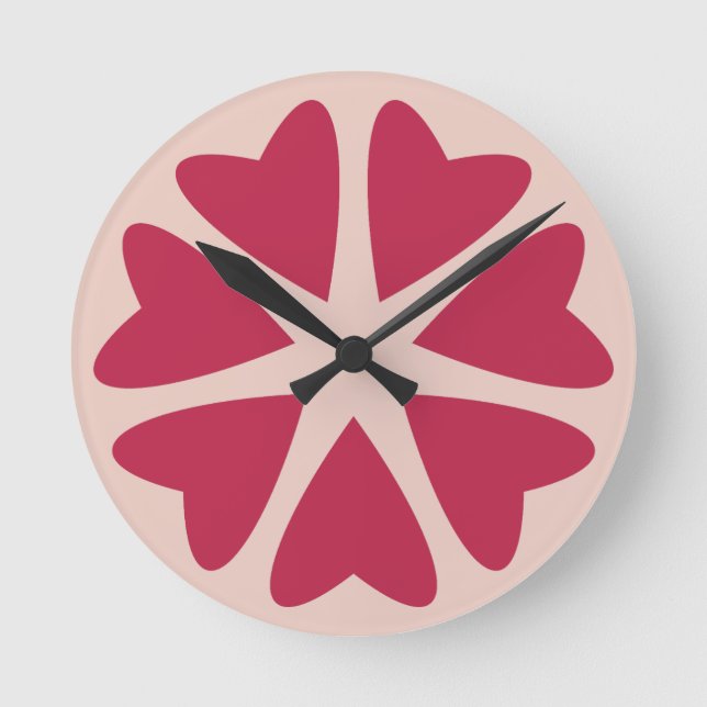 Nuclear Hearts - magenta red - image.  Round Clock (Front)