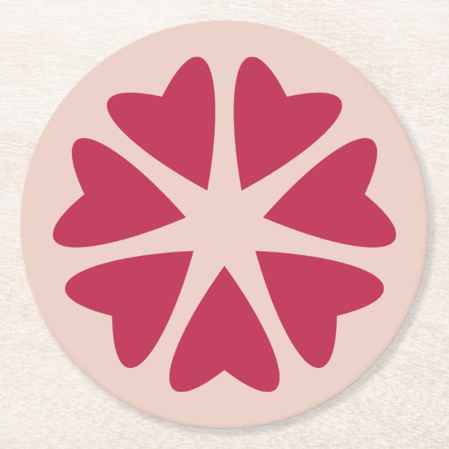 Nuclear Hearts - magenta red - image.  Round Paper Coaster (Front)