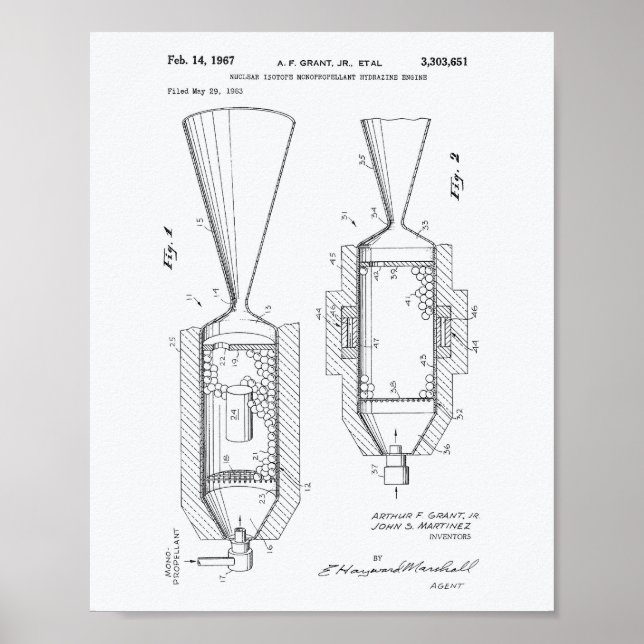 Nuclear Isotope Engine 1963 Patent Art White Paper Poster (Front)