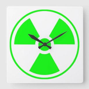 Nuclear Radioactive Radiation Symbol in green Square Wall Clock