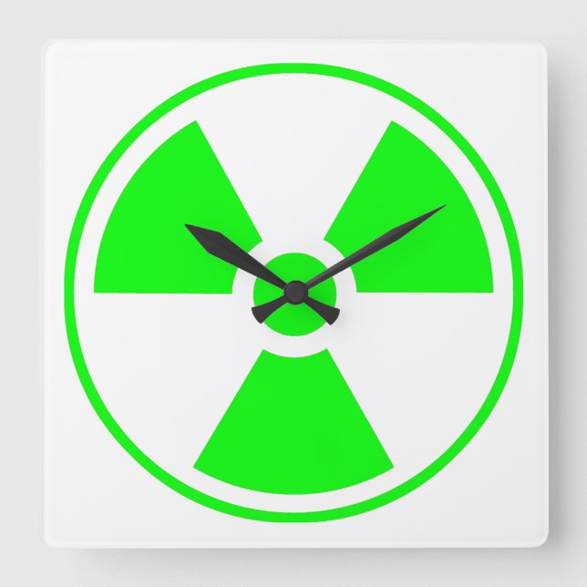 Nuclear Radioactive Radiation Symbol in green Square Wall Clock (Front)