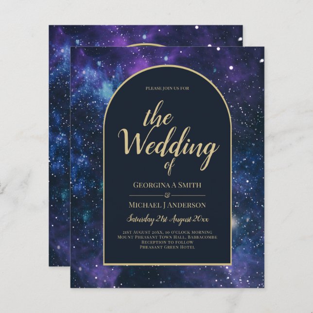 NUDGET Starry Night Purple Blue Wedding INVITE (Front/Back)