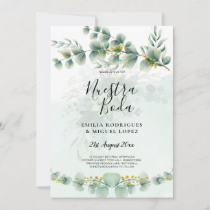 Nuesta Boda Greenery Gold Wedding Invitation