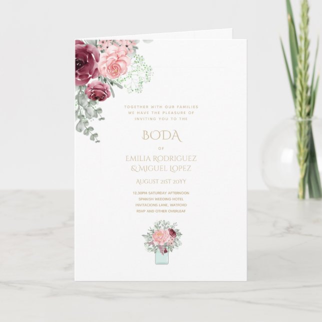 Nuestra Boda 4page FLORAL Spanish Wedding INVITES (Front)