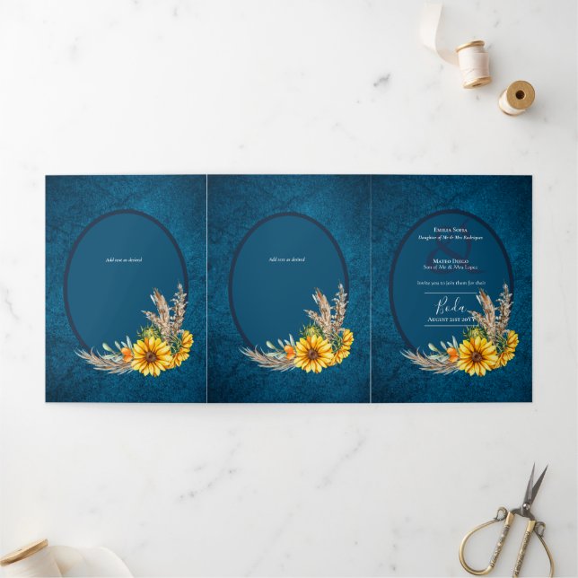 Nuestra Boda 6 page Sunflowers Wedding Invite (Outside)