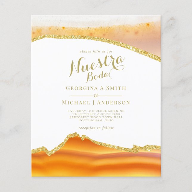 Nuestra Boda AGATE Gold Spanish Wedding INVITE (Front)